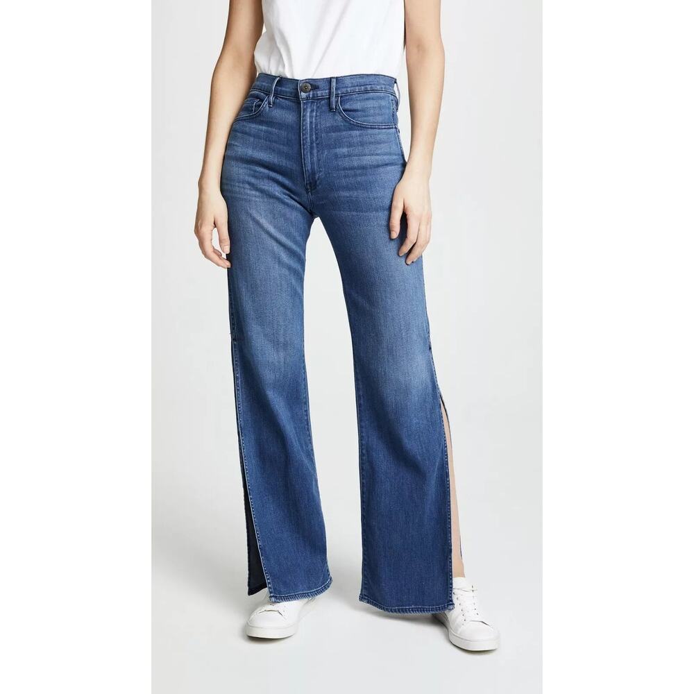 3x1 W4 Adeline Split Flare High Waisted Jean Leia Wash Open Wide Leg High Rise